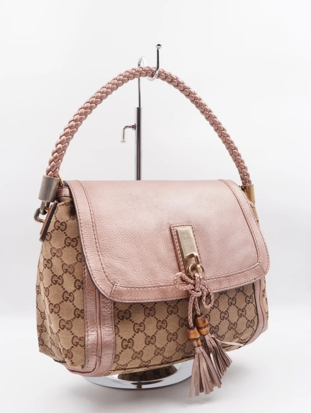 CH28 ❤️ GUCCI Monogram Bella Flap Bag Bamboo - Picture 4 of 16